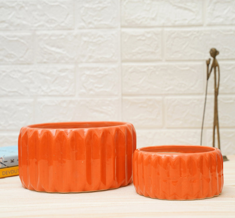 Indoor Ceramic Pot for Living Room - Orange, Set of 2 | Verified Sustainable Pots & Planters on Brown Living™