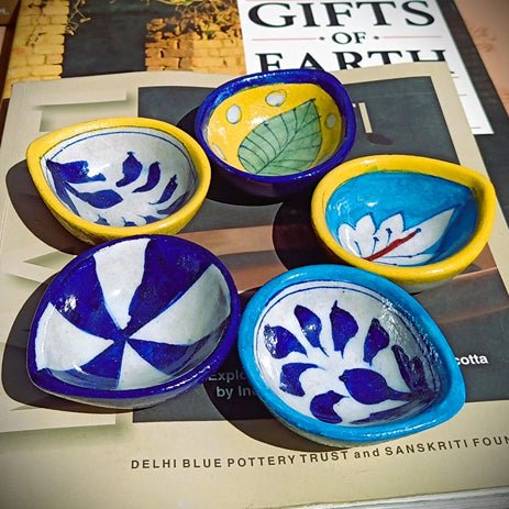 Jaipur Blue Pottery Re - usable Diyas - Set of 5 | Verified Sustainable Candles & Fragrances on Brown Living™