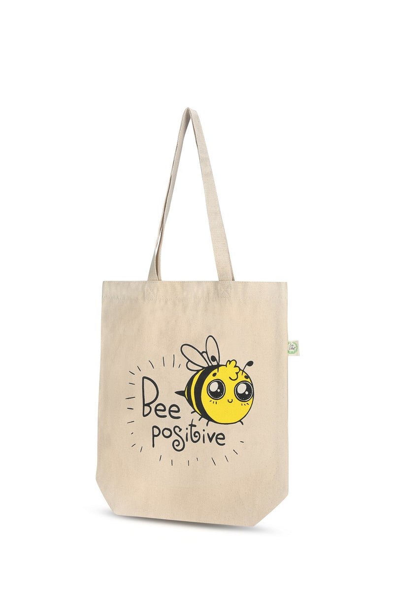 Premium Cotton Canvas Tote Bag- Be Positive White