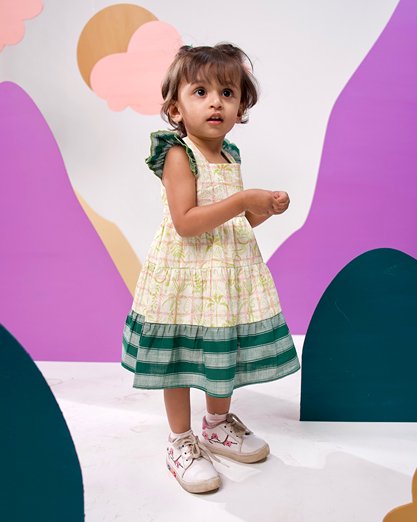 Jungle Gym Printed Cotton Tiered Dress | Verified Sustainable Kids Frocks & Dresses on Brown Living™