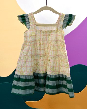 Jungle Gym Printed Cotton Tiered Dress | Verified Sustainable Kids Frocks & Dresses on Brown Living™