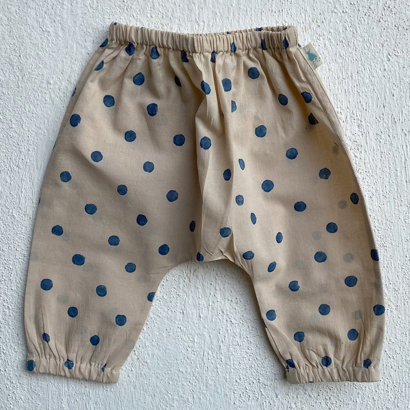 Kids Unisex Organic Cotton Indigo Beige Polka Angrakha and Polka Pants | Verified Sustainable Kids Daywear Sets on Brown Living™