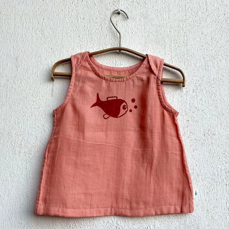 Kids Unisex Organic Cotton Koi Peach Jhabla with Red Pants | Verified Sustainable Kids Daywear Sets on Brown Living™