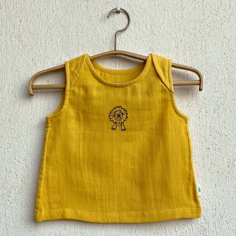 Kids Unisex Organic Cotton Zoo Yellow Jhabla with Indigo Pants | Verified Sustainable Kids Daywear Sets on Brown Living™