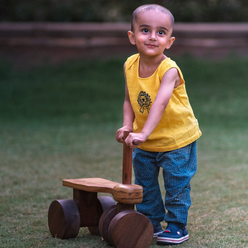 Kids Unisex Organic Cotton Zoo Yellow Jhabla with Indigo Pants | Verified Sustainable Kids Daywear Sets on Brown Living™