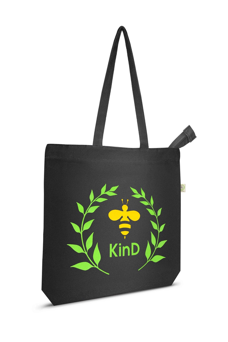 Kind- Premium Cotton Canvas Tote Bag with Zip- Black | Verified Sustainable Tote Bag on Brown Living™