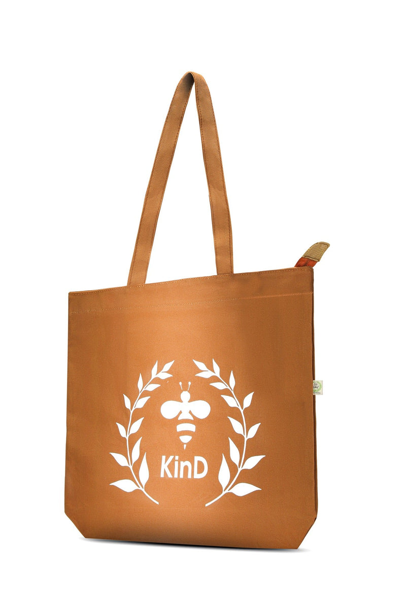 Kind- Premium Cotton Canvas Tote Bag with Zip- Tan | Verified Sustainable Tote Bag on Brown Living™