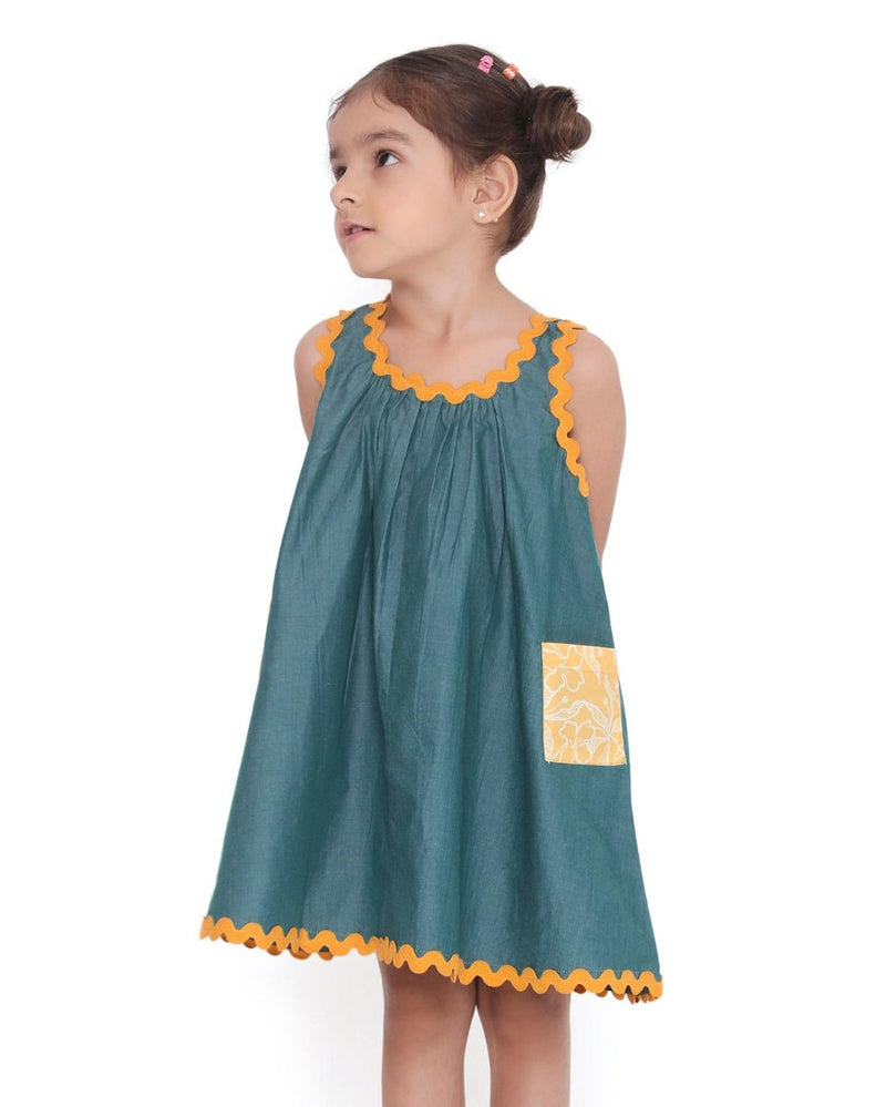 Lagoon Striped Cotton Flare Dress | Verified Sustainable Kids Frocks & Dresses on Brown Living™