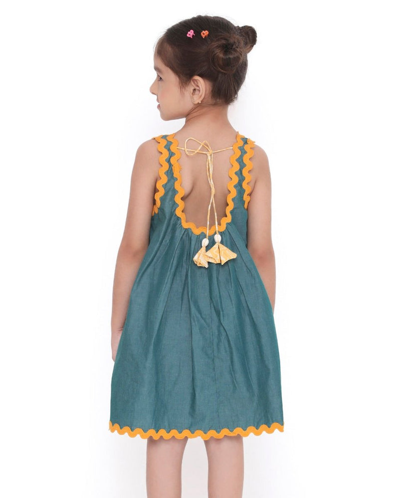 Lagoon Striped Cotton Flare Dress | Verified Sustainable Kids Frocks & Dresses on Brown Living™