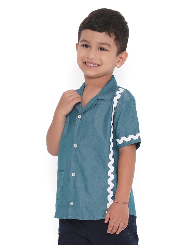 Lagoon Striped Cotton Shirt with Cuban Collar | Verified Sustainable Kids Shirts on Brown Living™