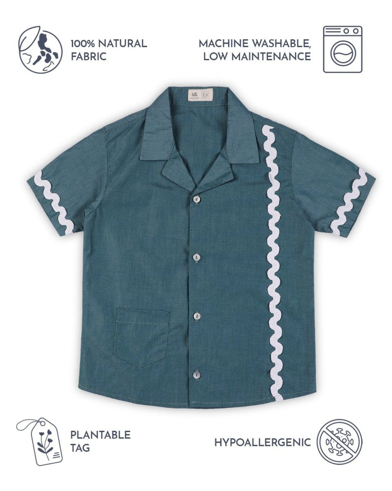 Lagoon Striped Cotton Shirt with Cuban Collar | Verified Sustainable Kids Shirts on Brown Living™