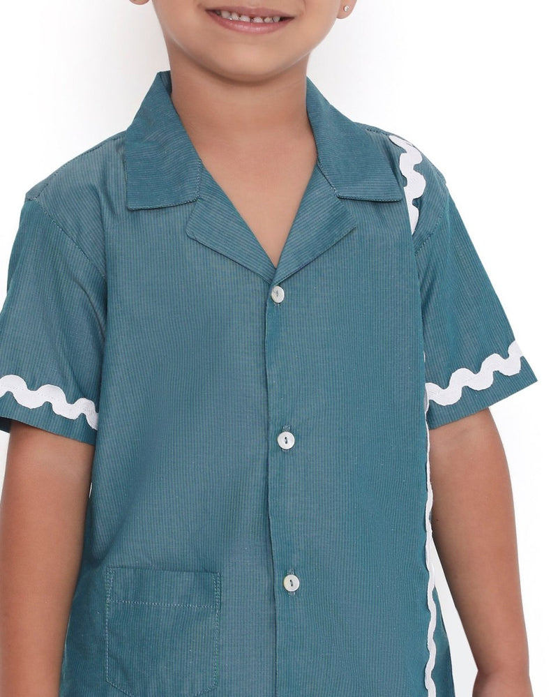 Lagoon Striped Cotton Shirt with Cuban Collar | Verified Sustainable Kids Shirts on Brown Living™