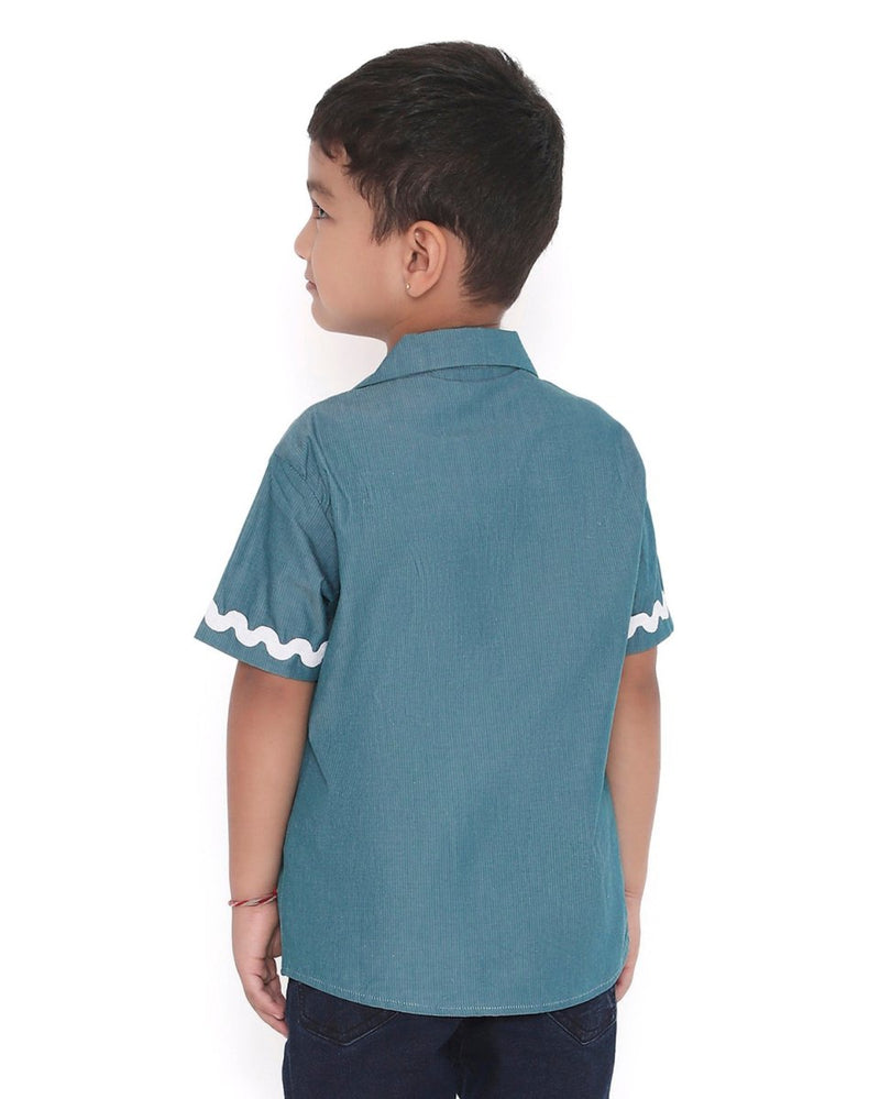 Lagoon Striped Cotton Shirt with Cuban Collar | Verified Sustainable Kids Shirts on Brown Living™