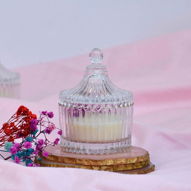 Lavender Crystal Jar Soy Wax Candle with Flowers | Verified Sustainable Candles & Fragrances on Brown Living™