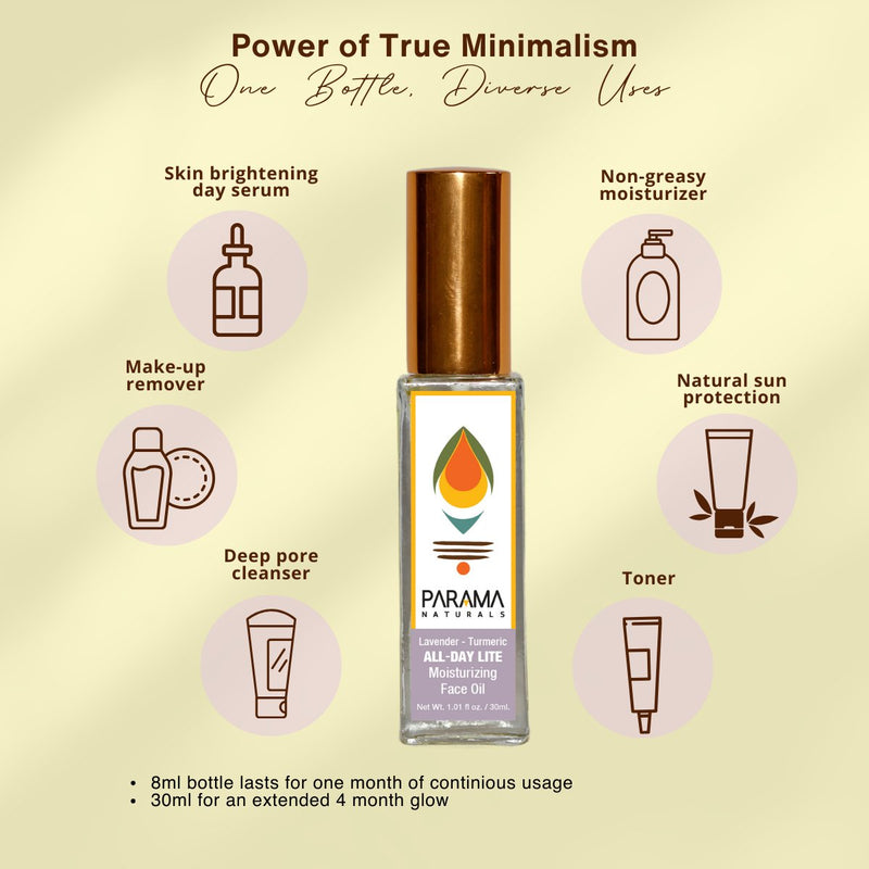 Lavender - Turmeric All - Day Lite Moisturizing Face Oil | Instant Radiant Glow - 30ml | Verified Sustainable Face Serum on Brown Living™