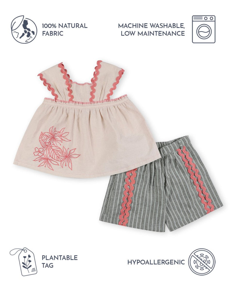 Lillete Embroidered Top and Alouette Jacquard Shorts Co - Ord Set | Verified Sustainable Kids Daywear Sets on Brown Living™