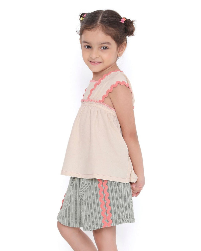 Lillete Embroidered Top and Alouette Jacquard Shorts Co - Ord Set | Verified Sustainable Kids Daywear Sets on Brown Living™