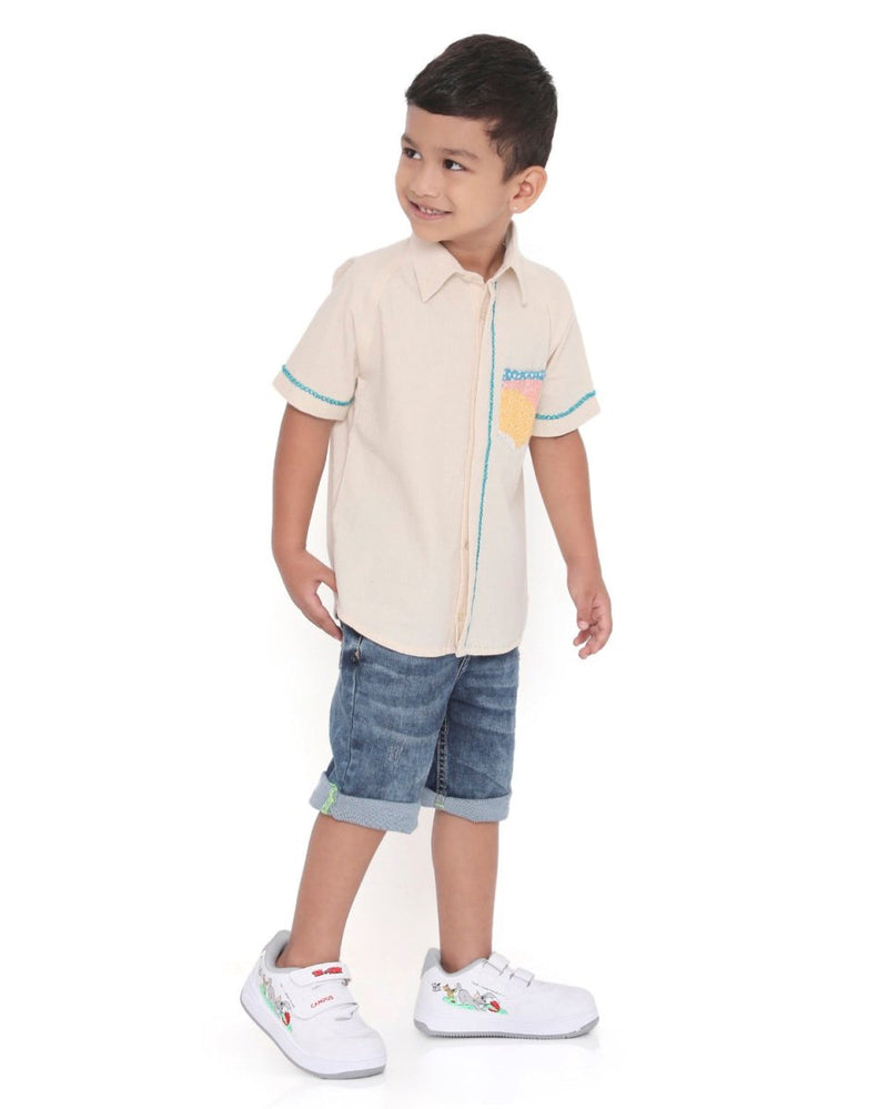 Lillete Solid Shirt with Hand Embroidery Details | Verified Sustainable Kids Shirts on Brown Living™