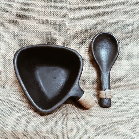 Longpi Black Pottery Soup Mug With Spoon | Verified Sustainable Dinner Set on Brown Living™