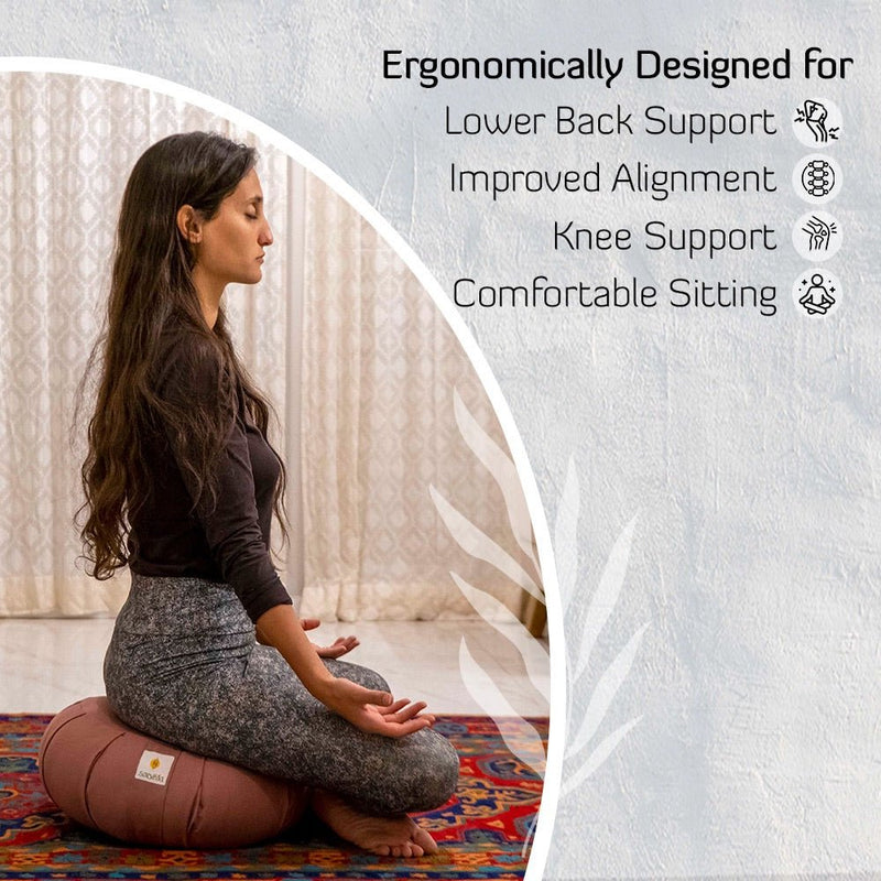 Lotus Embroidered Round Zafu Meditation and Yoga Cushion - Filled with Cotton - Lavender | Verified Sustainable Yoga Pillow on Brown Living™