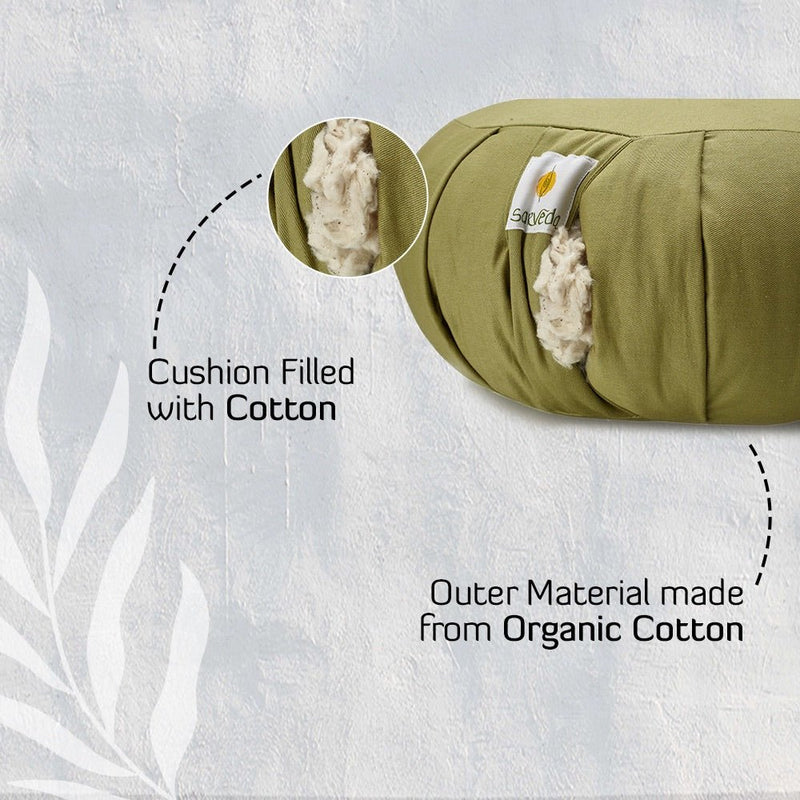 Lotus Embroidered Round Zafu Meditation and Yoga Cushion - Filled with Cotton - Sage | Verified Sustainable Yoga Pillow on Brown Living™