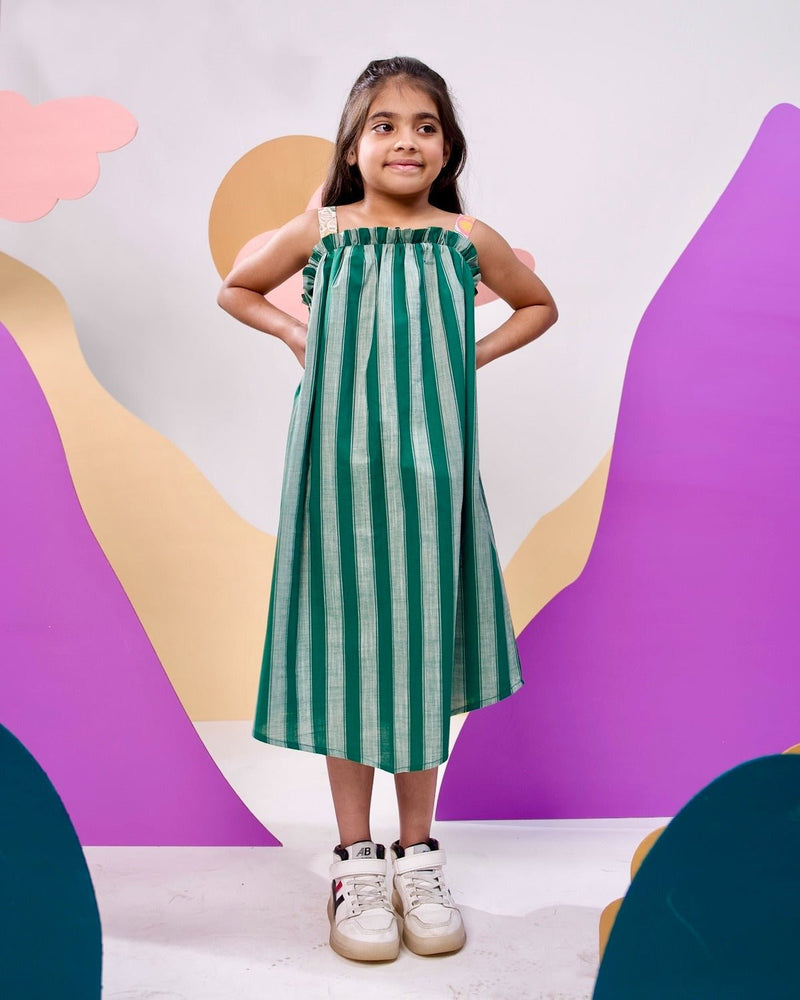 Lush Striped Tie- Up Maxi Dress | Verified Sustainable Kids Frocks & Dresses on Brown Living™