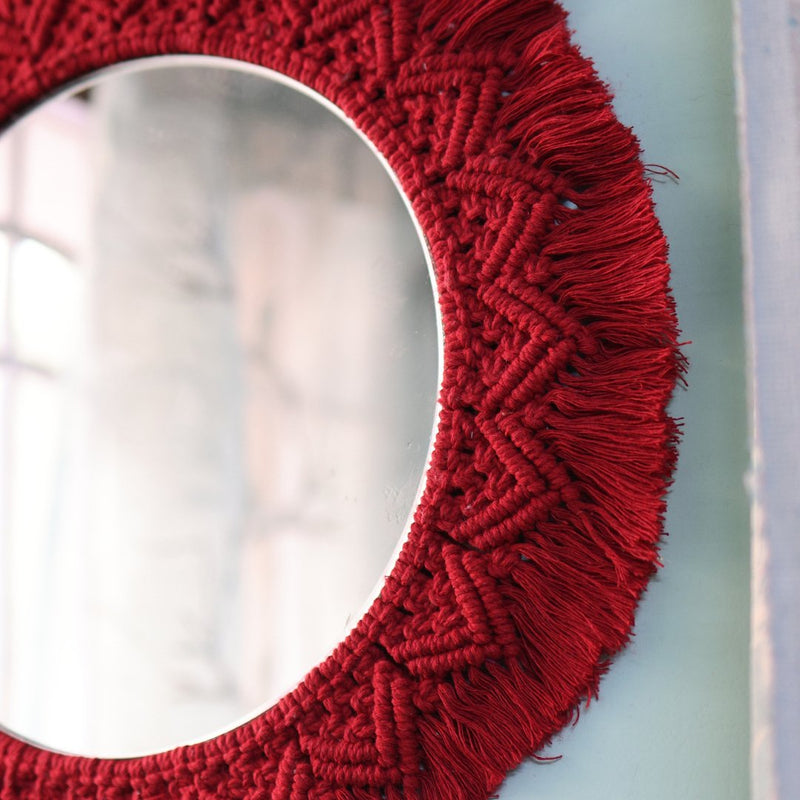 Macrame Red Dream Catcher Mirror | Verified Sustainable Wall Decor on Brown Living™