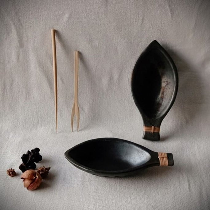 Matsya - Longpi Black Pottery Serving Bowl | Verified Sustainable Dinner Set on Brown Living™