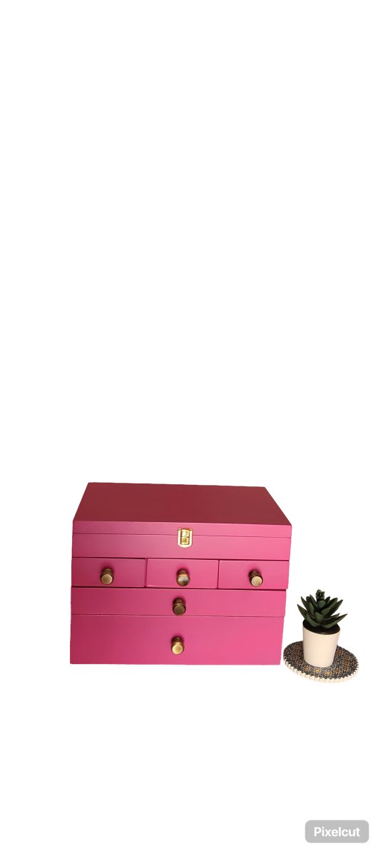 Multipurpose Wooden Makeup & Jewellery Organizer with 5 Drawers - Pink | Verified Sustainable Organizers on Brown Living™