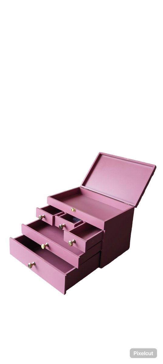 Multipurpose Wooden Makeup & Jewellery Organizer with 5 Drawers - Plum | Verified Sustainable Organizers on Brown Living™