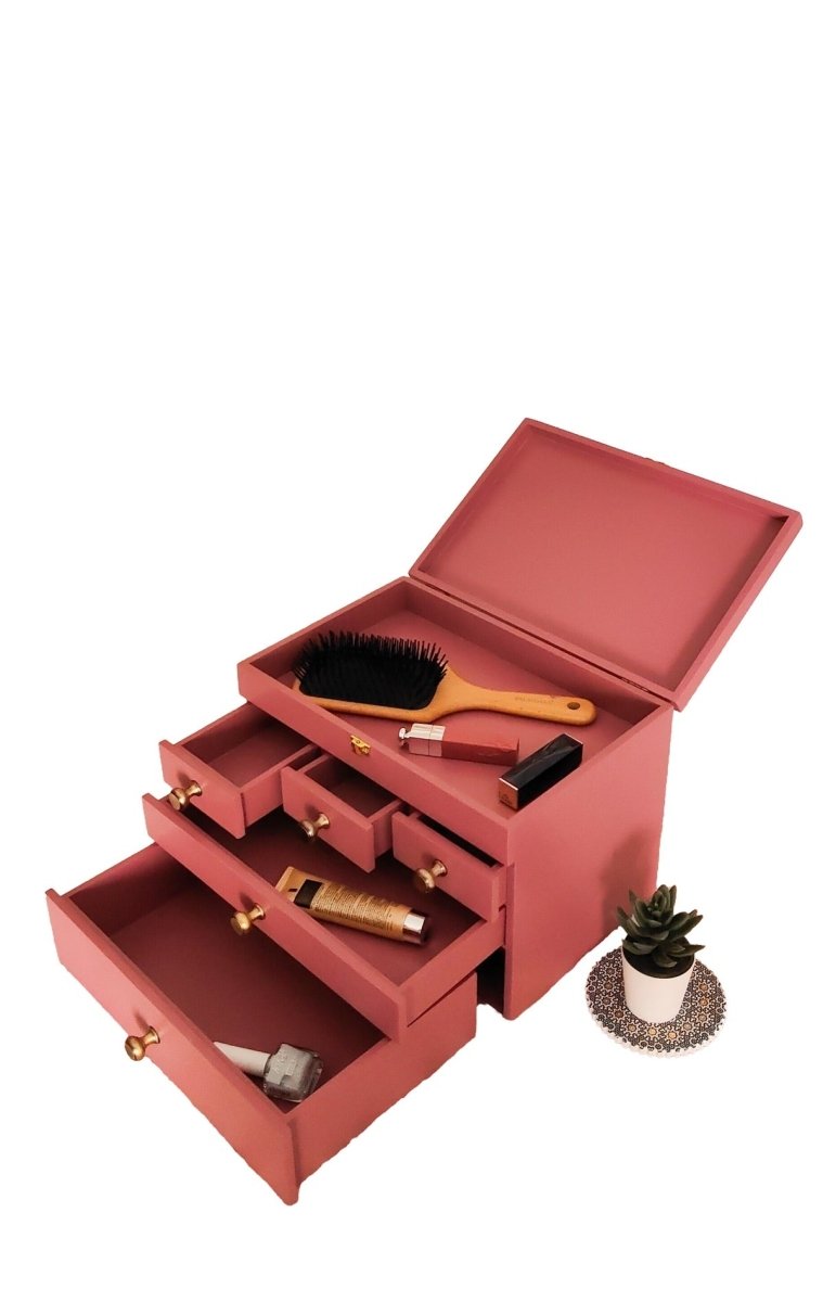 Multipurpose Wooden Makeup & Jewellery Organizer with 5 Drawers - Plum | Verified Sustainable Organizers on Brown Living™