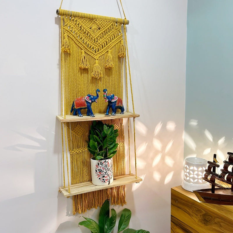 Mustard Yellow Macrame Wall Organiser | Verified Sustainable Wall Decor on Brown Living™