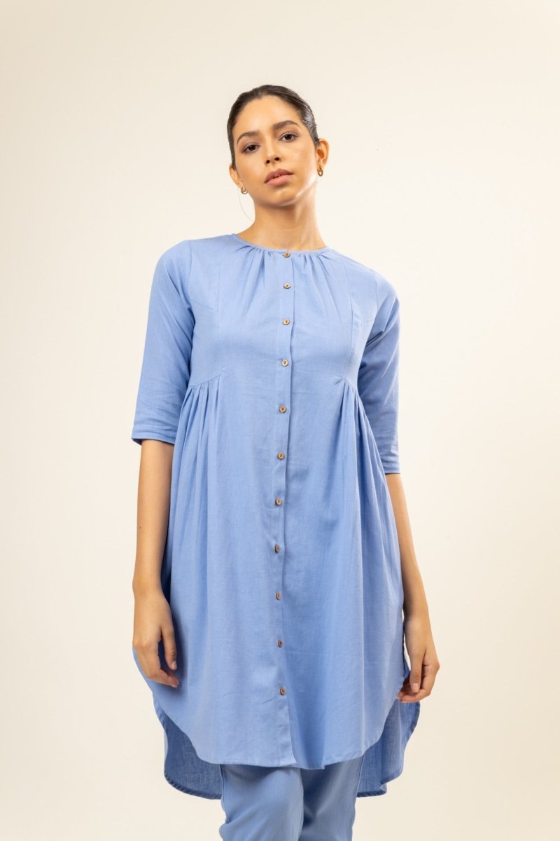 Naomi Blue Upcycled Cotton Tunic | Verified Sustainable Womens Tunic on Brown Living™