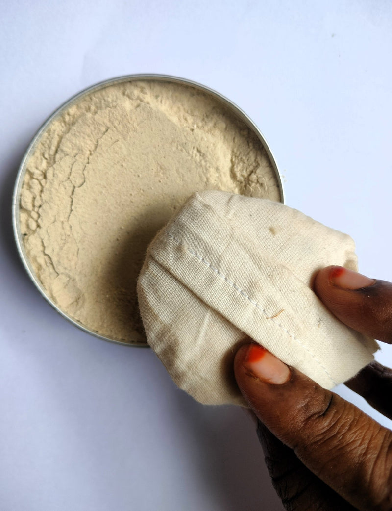 Natural Dusting powder : pack of 3 with hand stitched cotton puffs | Verified Sustainable Makeup Compact on Brown Living™