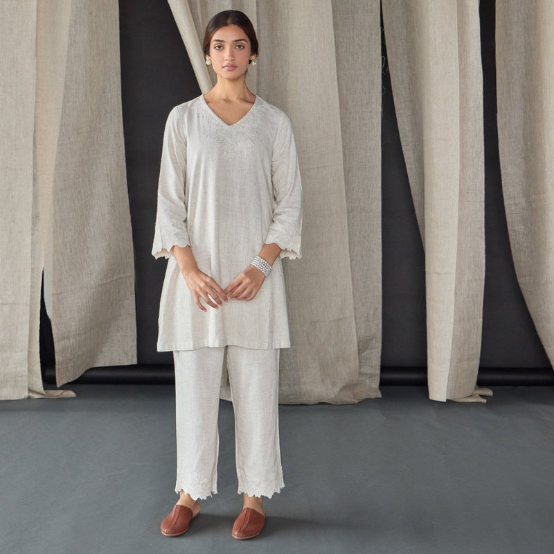 Natural Tonal Embroidered Co - ord Set | Verified Sustainable Womens Co - Ord Sets on Brown Living™