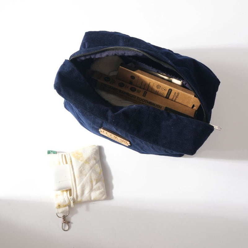 Navy Blue Corduroy Accessory Pouches | Verified Sustainable Travel Accessories on Brown Living™