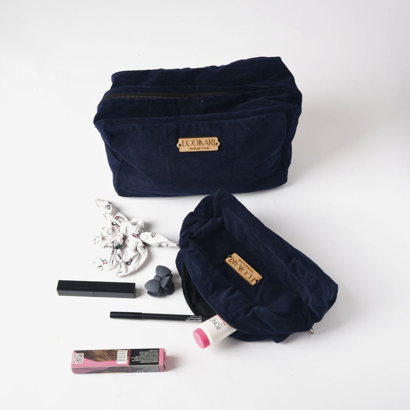 Navy Blue Corduroy Accessory Pouches | Verified Sustainable Travel Accessories on Brown Living™