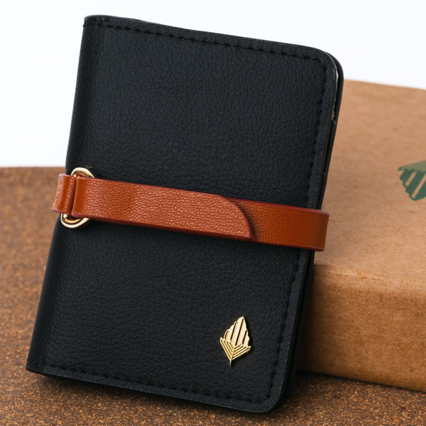 Neith - Cactus Leather Cardholder | Black & Gingerbread | Verified Sustainable Card Sleeves on Brown Living™