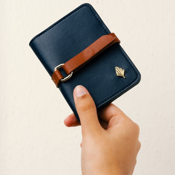 Neith - Cactus Leather Cardholder | Blue & Gingerbread | Verified Sustainable Card Sleeves on Brown Living™