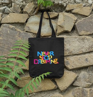 Never Stop Black - 100% Cotton Canvas Eco - Friendly Tote Bag with Zip | Verified Sustainable Tote Bag on Brown Living™