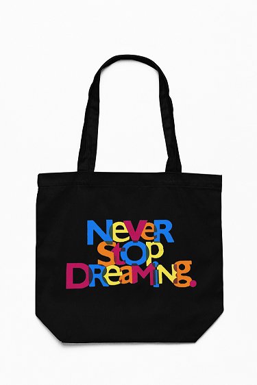 Never Stop Black - 100% Cotton Canvas Eco - Friendly Tote Bag with Zip | Verified Sustainable Tote Bag on Brown Living™