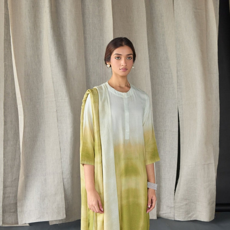 Olive Ombre Linen Kurta Set | Verified Sustainable Womens Kurta on Brown Living™