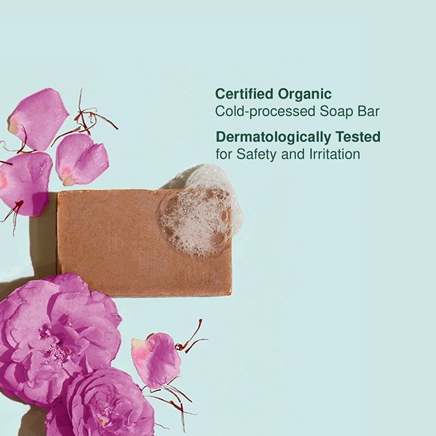 Organic Damask Rose, Geranium & Saffron Cold - processed Handmade Soap - 100 g | Verified Sustainable Body Soap on Brown Living™