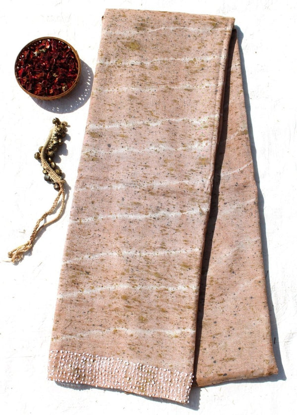 Padmavat - Natural Tie Dyed Hand Printed Pure Zari Chanderi Saree - Blush Pink | Verified Sustainable Womens Saree on Brown Living™