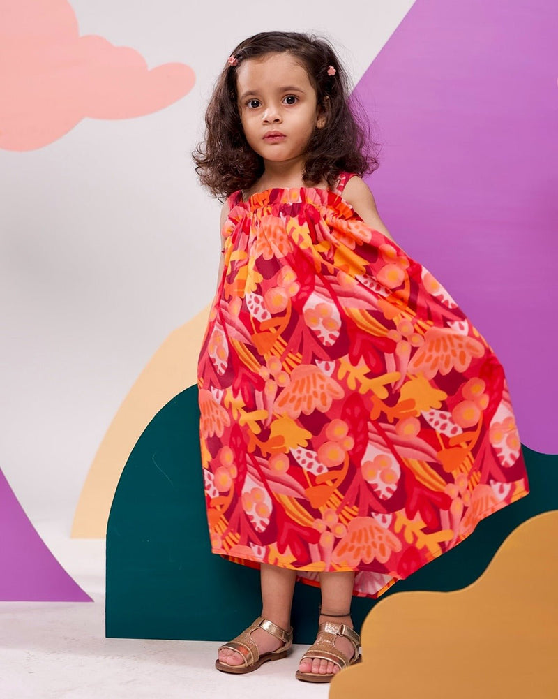 Papaya Printed Cotton Tie- Up Maxi Dress | Verified Sustainable Kids Frocks & Dresses on Brown Living™