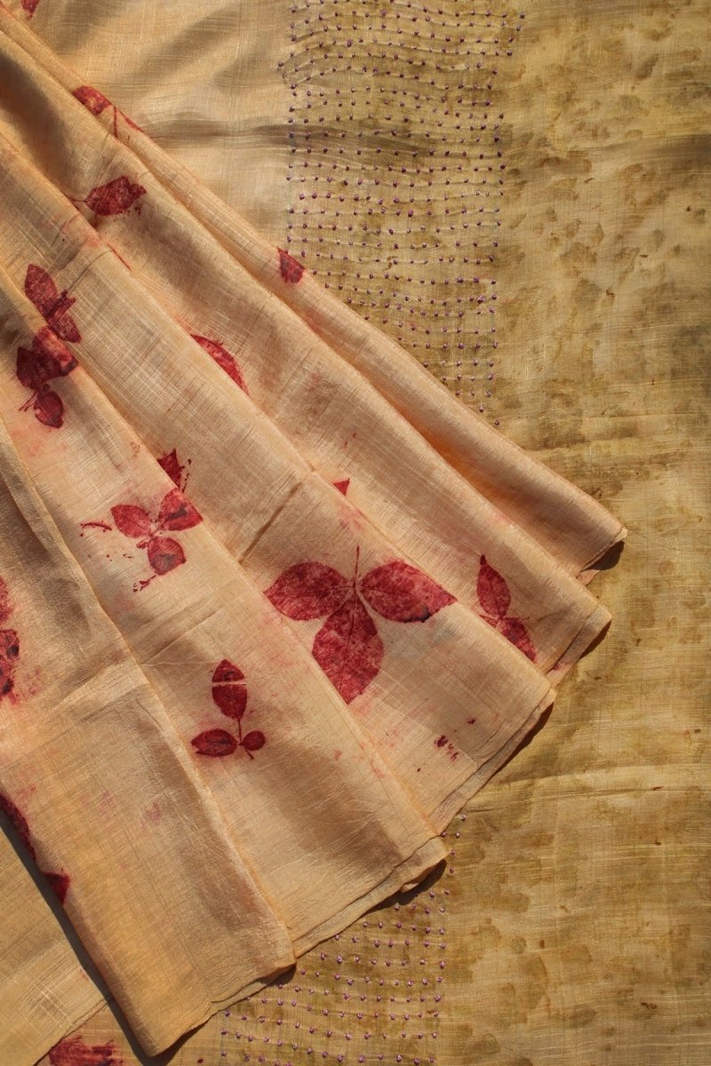 Parvati - Silk Banana Saree - Pious Bilipatra & French Knots - Multi | Verified Sustainable Womens Saree on Brown Living™