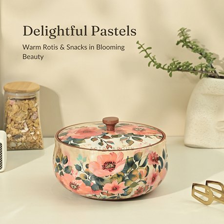 Pastel Flora - Handcrafted Roti Box | Made with Mango Wood | Verified Sustainable Containers on Brown Living™