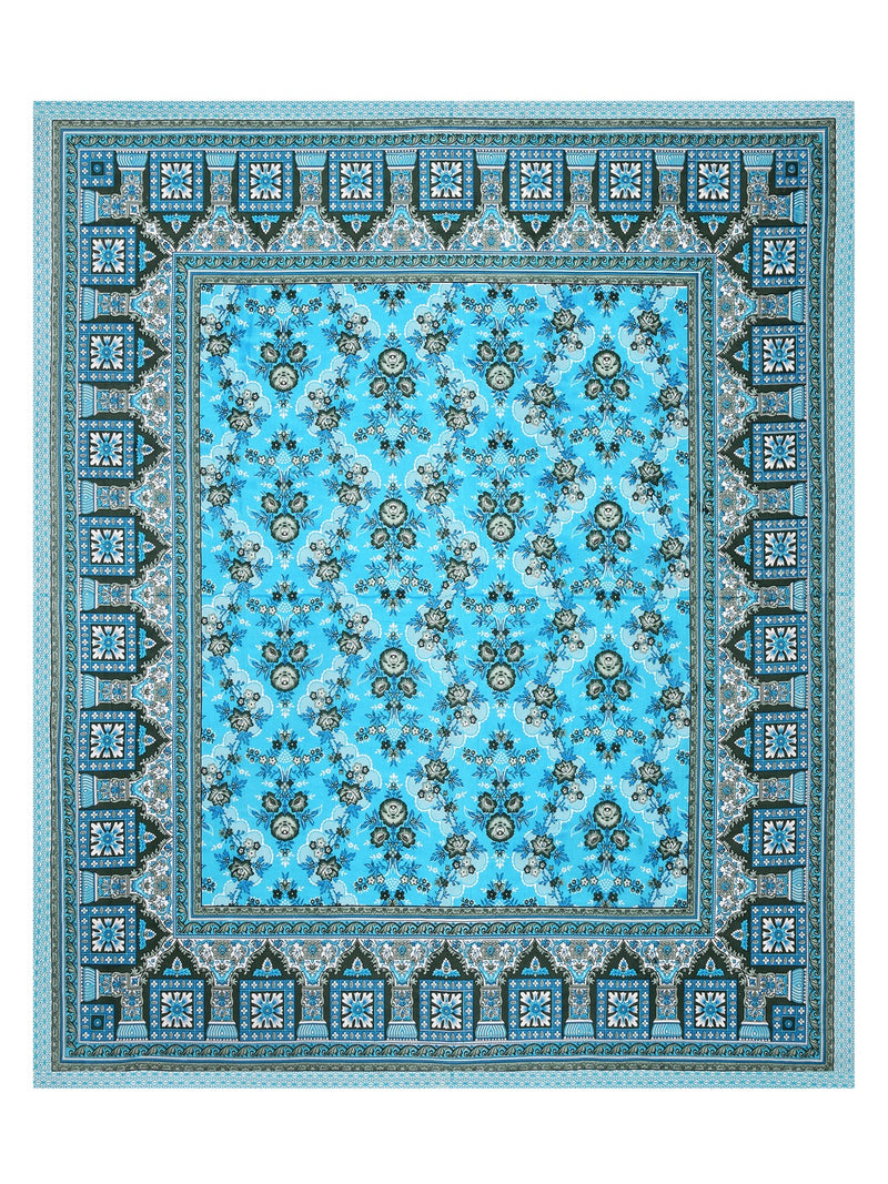 Jaipuri Hand Printed Queen Size Cotton Bedding Set- Blue