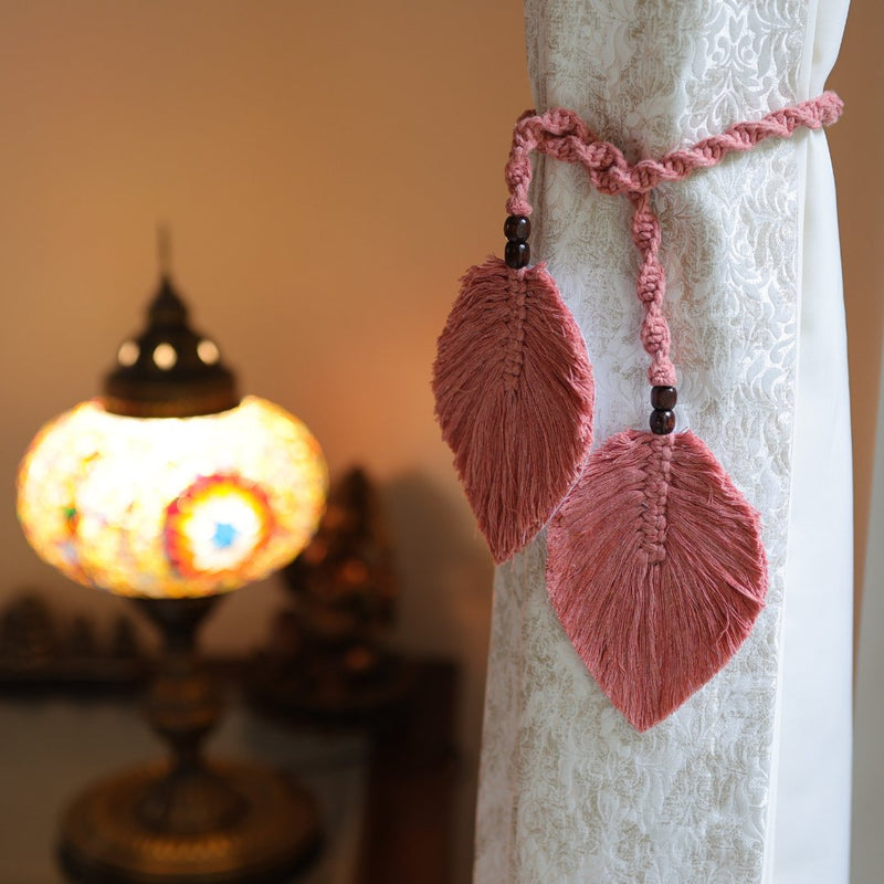 Peach Macrame Leaf Curtain Ties | Verified Sustainable Curtains on Brown Living™