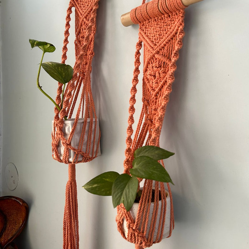 Peach Macrame Plant Holder - Set of 2 | Verified Sustainable Pots & Planters on Brown Living™